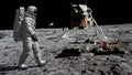 3D rendering. Astronaut walking on the moon. CG Animation. Elements of this image furnished by NASA Royalty Free Stock Photo