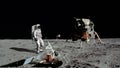 3D rendering. Astronaut walking on the moon. CG Animation. Elements of this image furnished by NASA Royalty Free Stock Photo