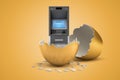 3d rendering of ATM that just hatched out from golden egg.