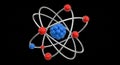3D Rendering of an Atom Model with Red and Blue Spheres science Royalty Free Stock Photo