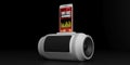 3d rendering audio speaker box and smartphone on black background