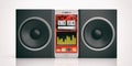 3d rendering audio speaker boxes and smartphone on white background