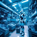 3d rendering automatiaon robot working in server room Royalty Free Stock Photo