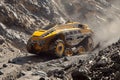 A 3D rendering of an autonomous robotic tank navigating through a hazardous environment
