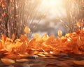 3d rendering of autumn leaves on the ground