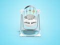 3D rendering baby rocking chair with toys front view blue background with shadow Royalty Free Stock Photo