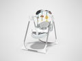 3d rendering baby rocking chair with toys on metal legs gray background with shadow