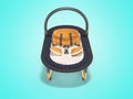 3D rendering baby seat with stand for carrying child on blue background with shadow