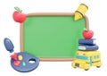 3D Rendering back to school blackboard template cartoon style.