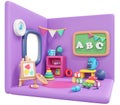 3D Rendering back to school interior play room for toddler cute icon cartoon style