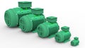 3D rendering - back view of multiple industrial electric motors Royalty Free Stock Photo