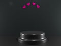 3D Rendering Background Mock Up, Cylinder Shape and some Loves, Black Glossy and Red Color