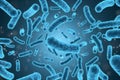 3D rendering bacteria closeup in blue background. Royalty Free Stock Photo