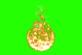 3D rendering, ball of flame fire with smoke in chroma key green screen background, dangerous flame