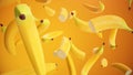 3D rendering Bananas. Fresh, sweet bananas on orange background. Sweet fruit. Concept vitamins. Concept of healthy