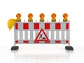 3d rendering of a barrier with flashing lights and a traffic sign, construction helmet - caution road work on white background Royalty Free Stock Photo