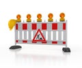 3d rendering of a barrier with flashing lights and a traffic sign, construction helmet - caution road work on white background Royalty Free Stock Photo