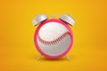 3d rendering of baseball ball shaped as alarm clock on yellow background