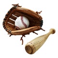 3D Rendering of a Baseball Bat with Ball and Gloves on Transparent Background - Ai Generated Royalty Free Stock Photo