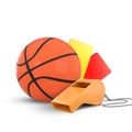 3D Rendering Basketball Ball, Whistle With Red And Yellow Cards Isolated On White Background, PNG File Add Royalty Free Stock Photo