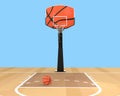 3D Rendering Basketball Court And Hoop Front View Isolated On Blue Background, PNG File Add