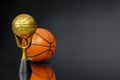 3d rendering of the basketball golden trophy on dark background studio shot, clipping paths