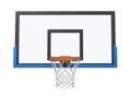 3d rendering of a basketball hoop with an empty basket and transparent backboard.