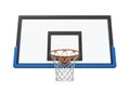 3d rendering of a basketball hoop with an empty basket and transparent backboard.