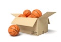3d rendering of basketballs in carton box.