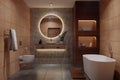 3D rendering bathroom, aromatherapy, relaxation, spa. Tiles, ceramics, wooden cupboard