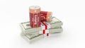 3D rendering of batteries on Dollar banknote packs Royalty Free Stock Photo