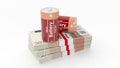 3D rendering of batteries on Euro banknote packs Royalty Free Stock Photo