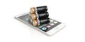 3d rendering batteries on a smart phone Royalty Free Stock Photo
