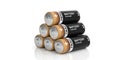 3d rendering batteries stack on white background Royalty Free Stock Photo