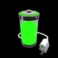 3d rendering of battery charging and white plug icon, recharge, electric and technology concept