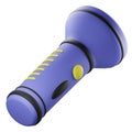 3D rendering of battery operated blue camping flashlight, torch. Gear and equipment for hiking and travel. Realistic PNG