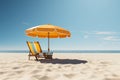 3D rendering beach chair with umbrella viewed from the back