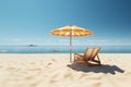 3D rendering beach chair with umbrella viewed from the back