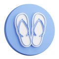 3D rendering of Beach rubber slippers icon. Beach shoes. Realistic blue white PNG illustration isolated on transparent background Royalty Free Stock Photo