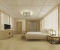 3d rendering beautiful luxury asian bedroom suite in hotel with tv