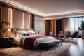 3d rendering beautiful luxury bedroom suite in hotel with tv Royalty Free Stock Photo