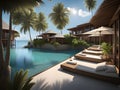 3d rendering of a beautiful luxury pool and resort in the evening, Ai Generated Royalty Free Stock Photo