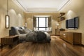 3d rendering beautiful minimal luxury asian bedroom suite in hotel with tv