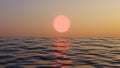 3D Rendering. Beautiful sunset or sunrise on the ocean. Sun light beam shining through the cloudscape Royalty Free Stock Photo
