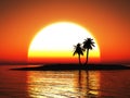 3D rendering of a beautiful tropical sunset. Royalty Free Stock Photo