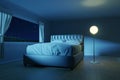 3d rendering of bedroom with an elegante bed next to the lighten lamp Royalty Free Stock Photo