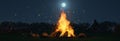 3d rendering of big bonfire with sparks and particles in front of forest and moonlight Royalty Free Stock Photo