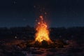 3D rendering of big bonfire with sparks and particles in front of forest and starry sky Royalty Free Stock Photo