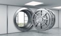 3D rendering of a big open round metal safe in a bank depository Royalty Free Stock Photo