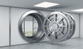 3D rendering of a big open round metal safe in a bank depository Royalty Free Stock Photo